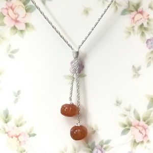 🍒 Carnelian Persimmon Silver Drop Necklace Fruit